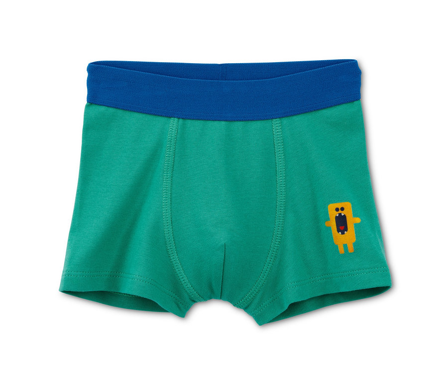Grüne 3 Slipboxer mit blauem Bund und gelbem Monster-Cartoon.