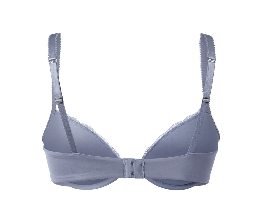 Detailansicht von hinten von einem fliederblauen Push-up-BH.