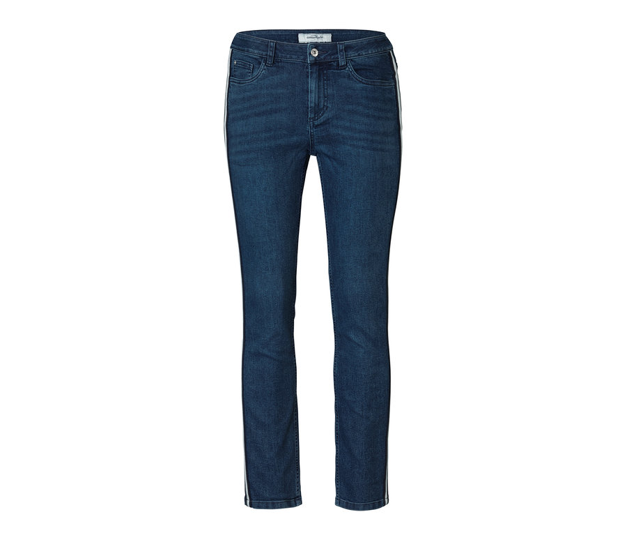 Blaue Jeans mit Galonstreifen.