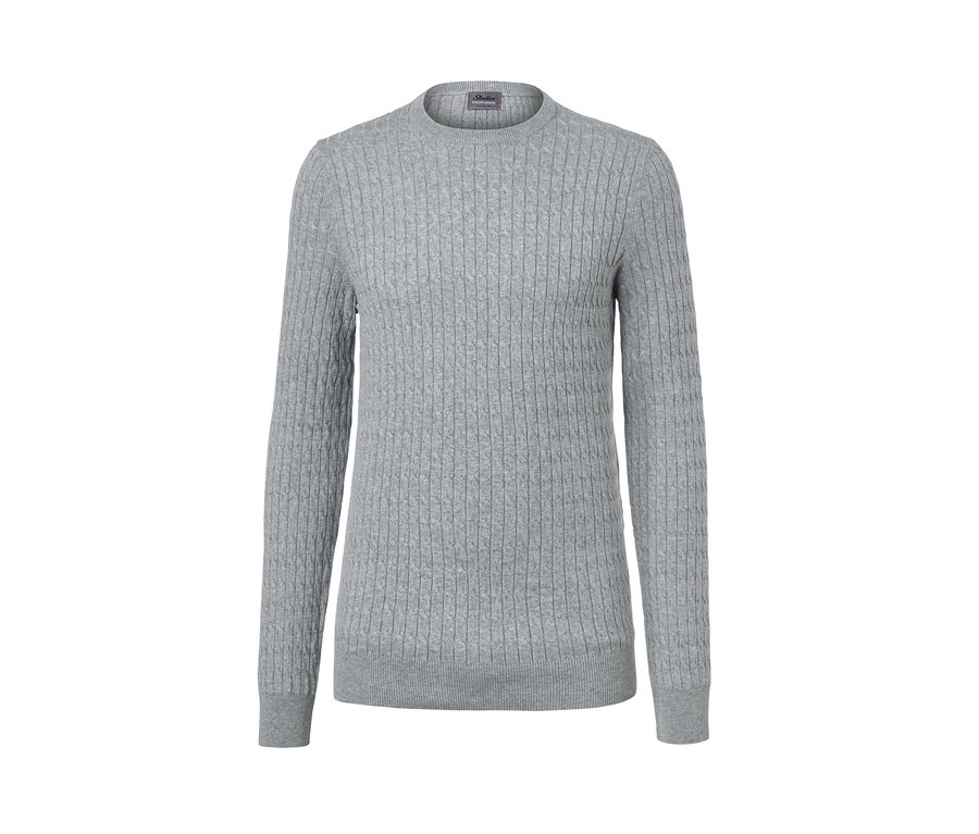 Grau melierter Strickpullover.