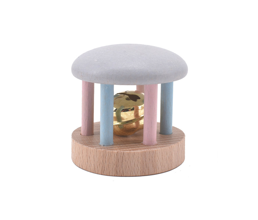 Ein Voggenreiter-Baby-Klangspielzeug-Set mit bunten Stäben und einer Glocke im Inneren.