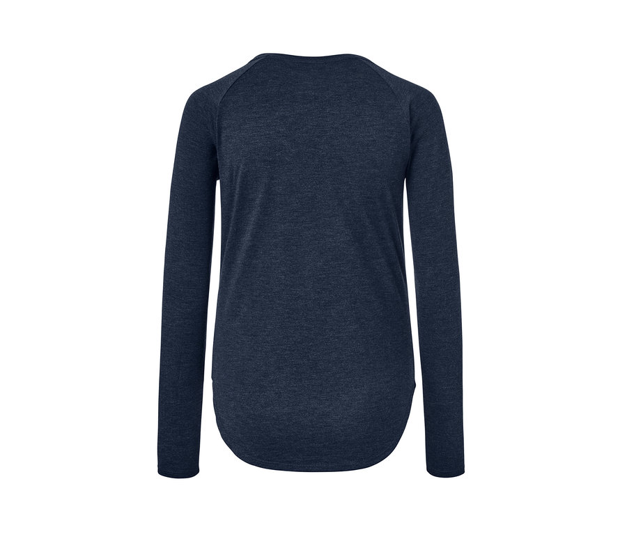 Dunkelblaues Sportshirt mit langen Ärmeln von hinten.