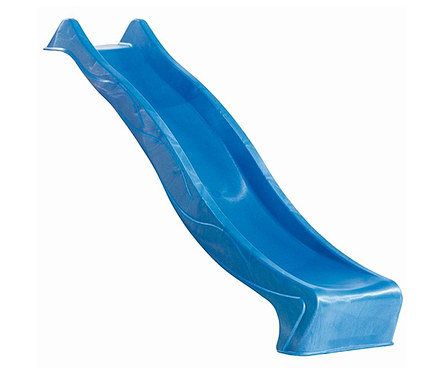 Blaue Rutsche vor weißem Hintergrund.
