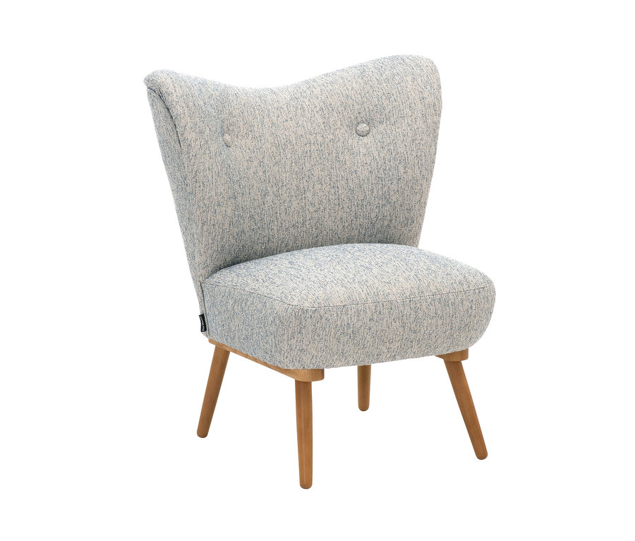 Blauer Cocktail-Sessel »Jack« mit drei Holzbeinen.