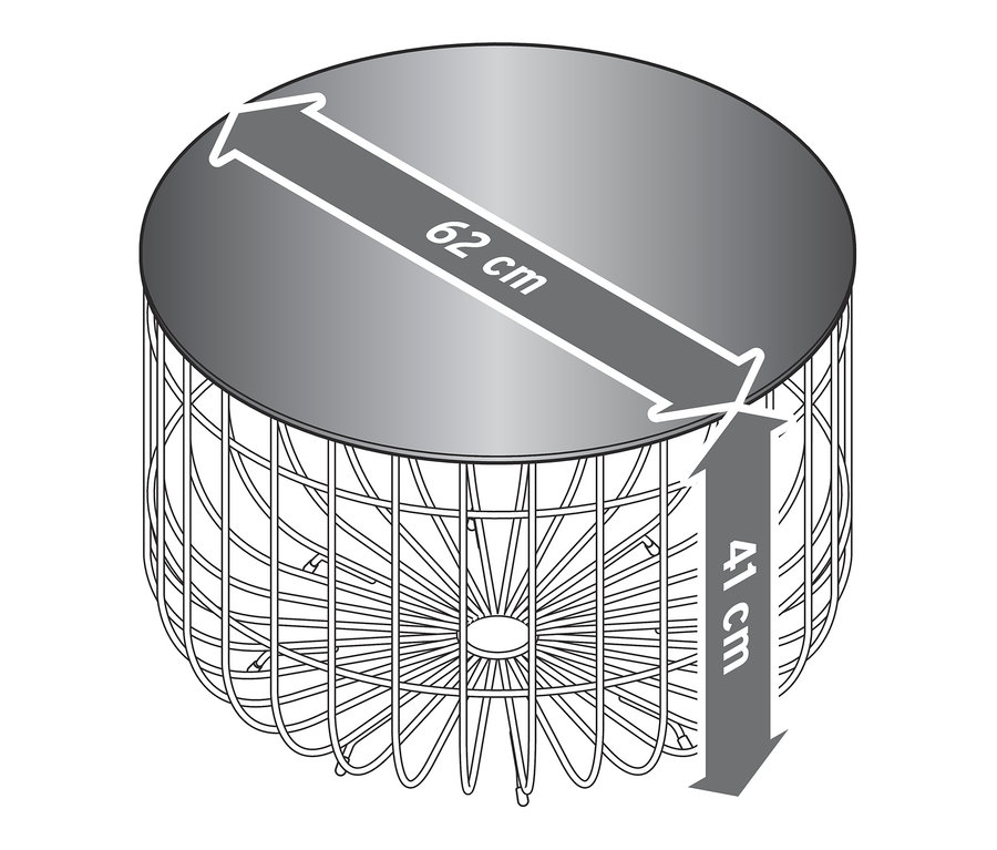 Schwarzer runder Couchtisch mit Glasplatte und den Maßen 62 x 41 cm.