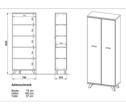 Diagramme des Schranks »Oslo«, groß, mit Maßen.