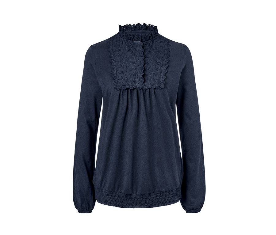 Marineblaues Blusenshirt mit Lochstickerei.