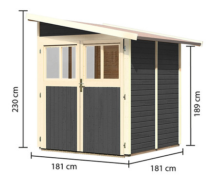 Graues Karibu Anlehn-Gerätehaus, 19 mm (Wandala 2), 181 x 181 x 230 cm.
