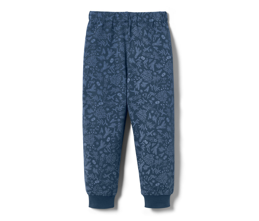 Blaue Kleinkinder-Interlock-Pyjamahose mit Muster.