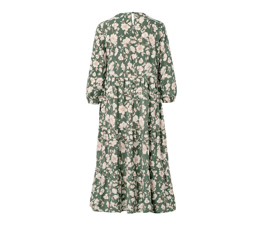 Rückansicht eines Midikleids mit Blumenmuster.