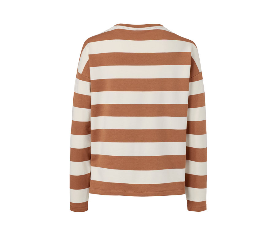 Gestreiftes braun-weißes Sweatshirt.
