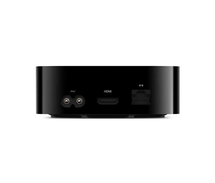 Rückseite des Apple TV 4K 2021, 32GB mit Anschlüssen für Strom, HDMI und Ethernet.