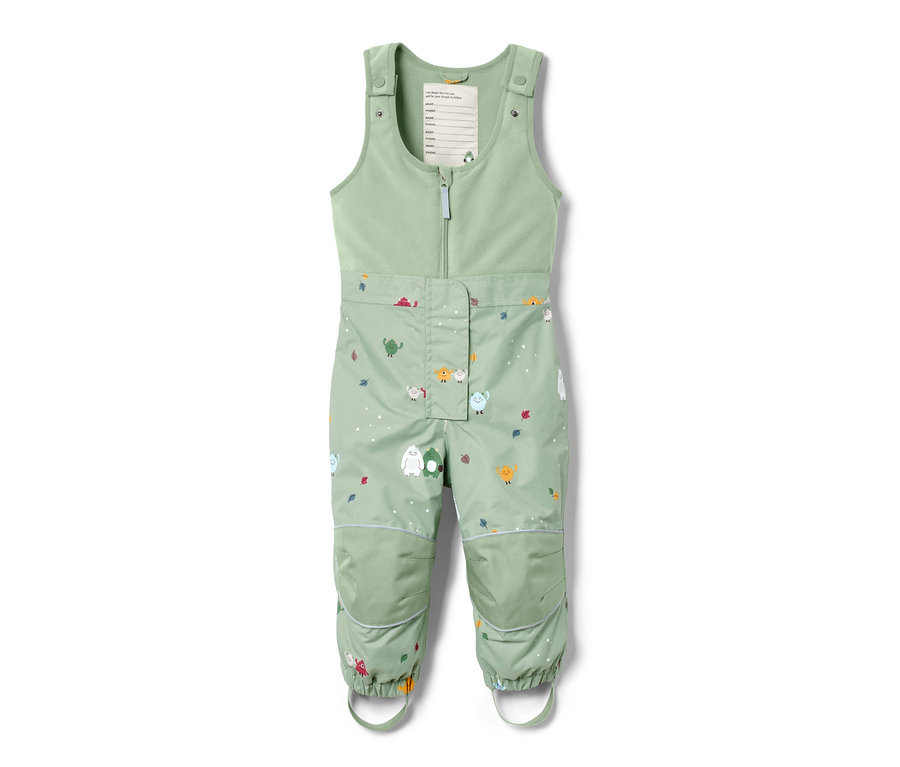 Grüne Thermo-Regenhose mit Monsterprint.