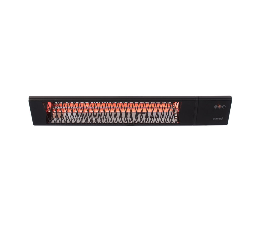 Schwarzer Sunred Wand-Heizstrahler "Professional Smart Heater Royal Diamond 2500 W" mit Gitter und Heizspiralen.