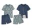 1x Oberteil rauchblau mit Alloverprint, Hose mittelblau, 1x Oberteil mittelblau mit Print, Hose rauchblau mit Alloverprint