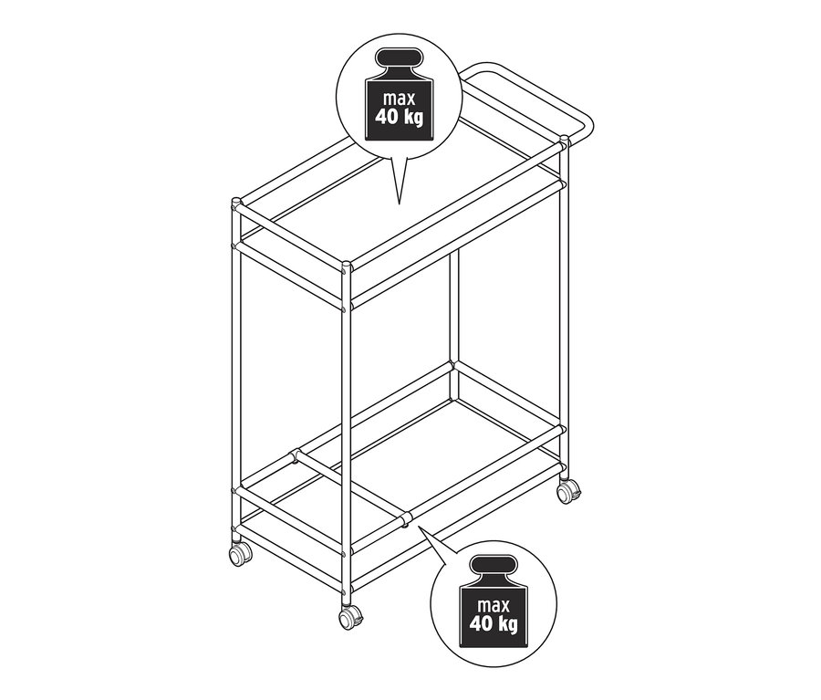 Zeichnung eines Servierwagens Metall »CN3« mit 2 Ebenen.