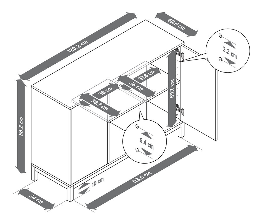 Abmessungen des Sideboards.