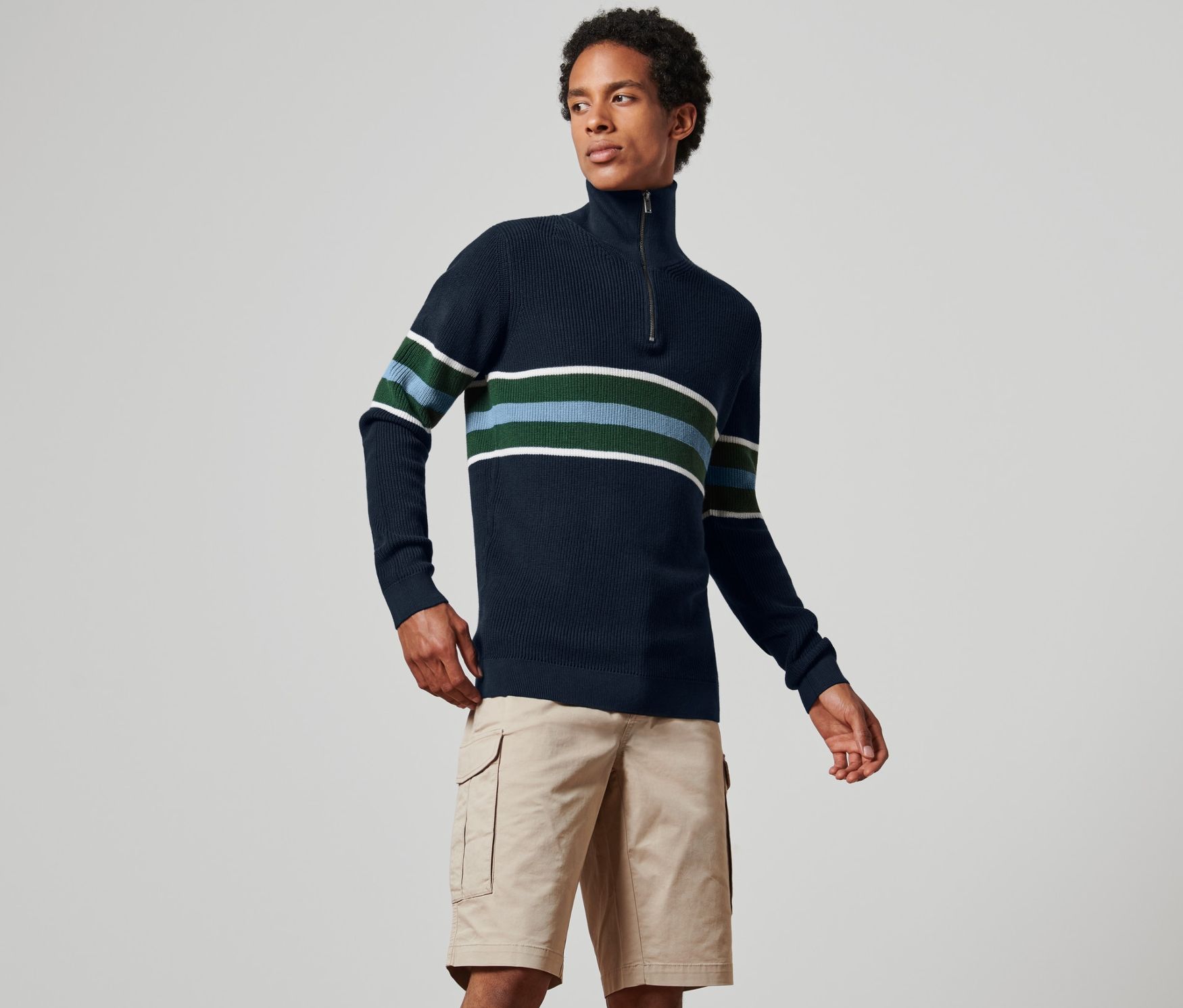 Thumbnail - Tchibo - Troyer-Pullover - Herren - Gr. L - hellblau/gestreift