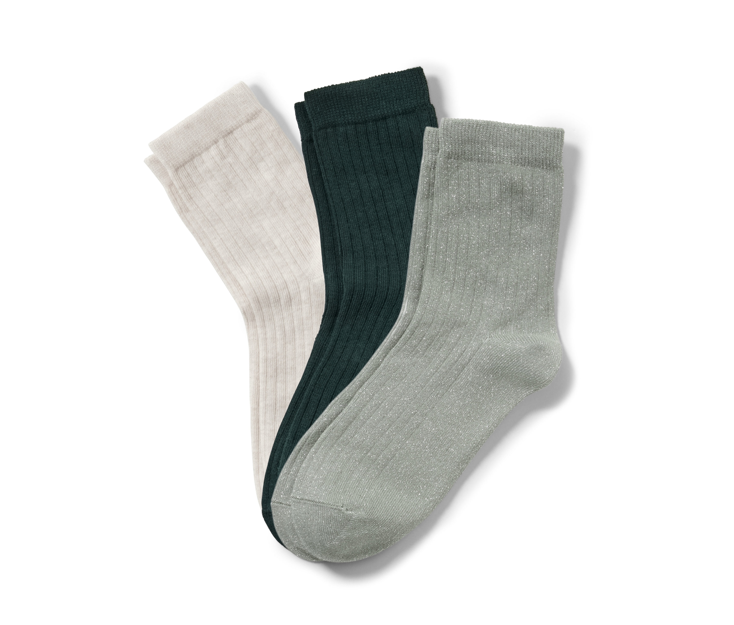 ck Farben günstig Kaufen-Tchibo - 3 Paar Rippsocken - Damen - Gr. 35-38 - silber. Tchibo - 3 Paar Rippsocken - Damen - Gr. 35-38 - silber <![CDATA[3 Paar Rippsocken Farbe: 1x dunkelgrün, 1x cremefarben meliert, 1x salbeifarben mit silberfarben glänzendem Garn Material: Dunkelgrün