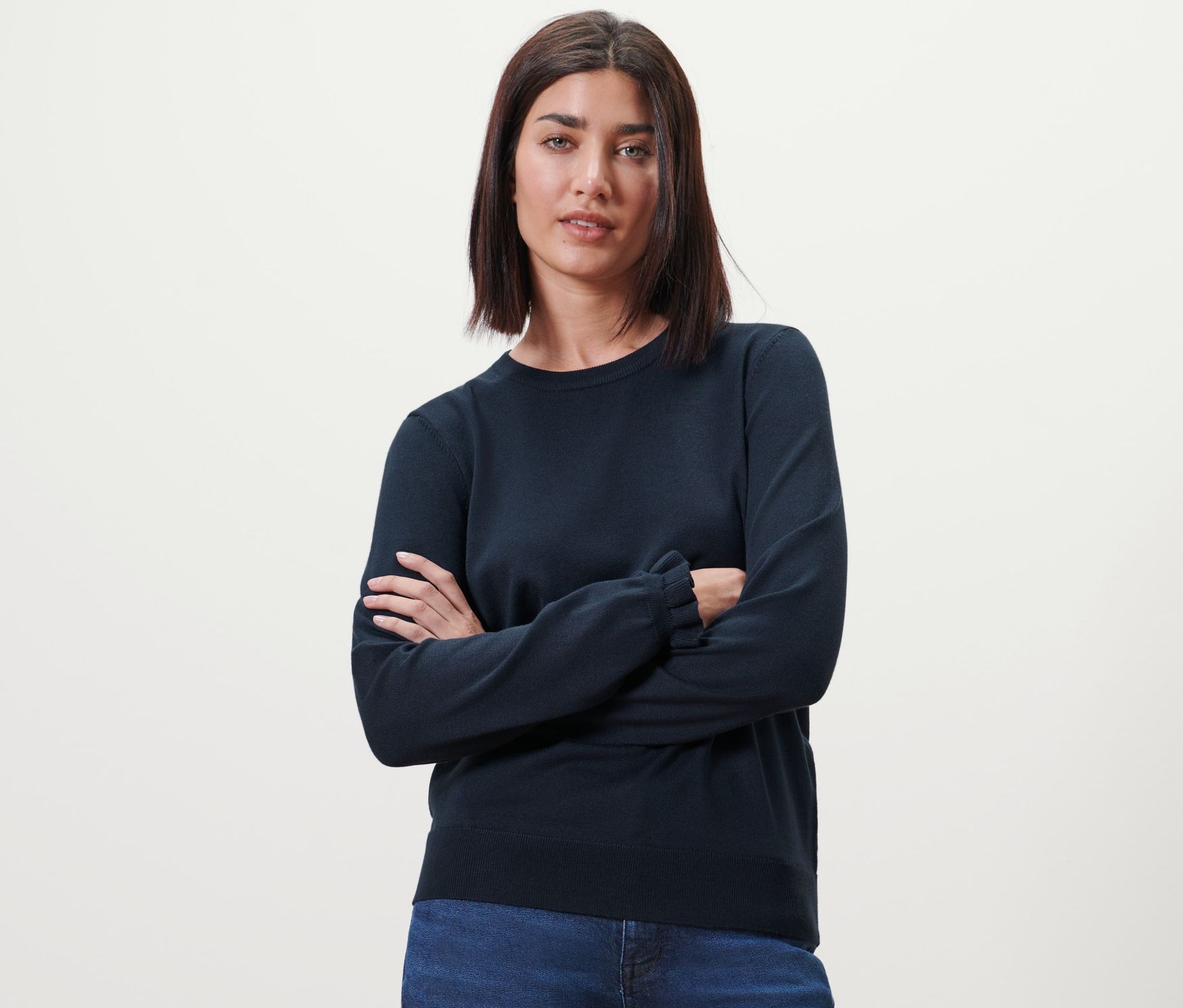 Thumbnail - Tchibo - Feinstrickpullover mit Rüschendetail - Damen - Gr. S - dunkelblau