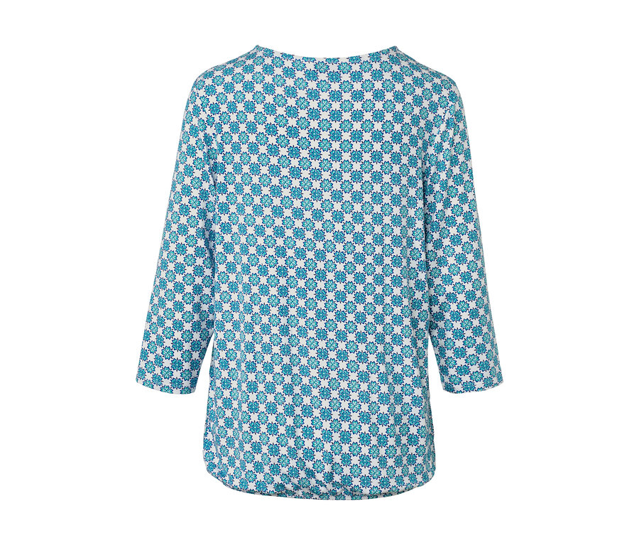 Blusenshirt mit Alloverprint in Blau und Weiss von hinten.