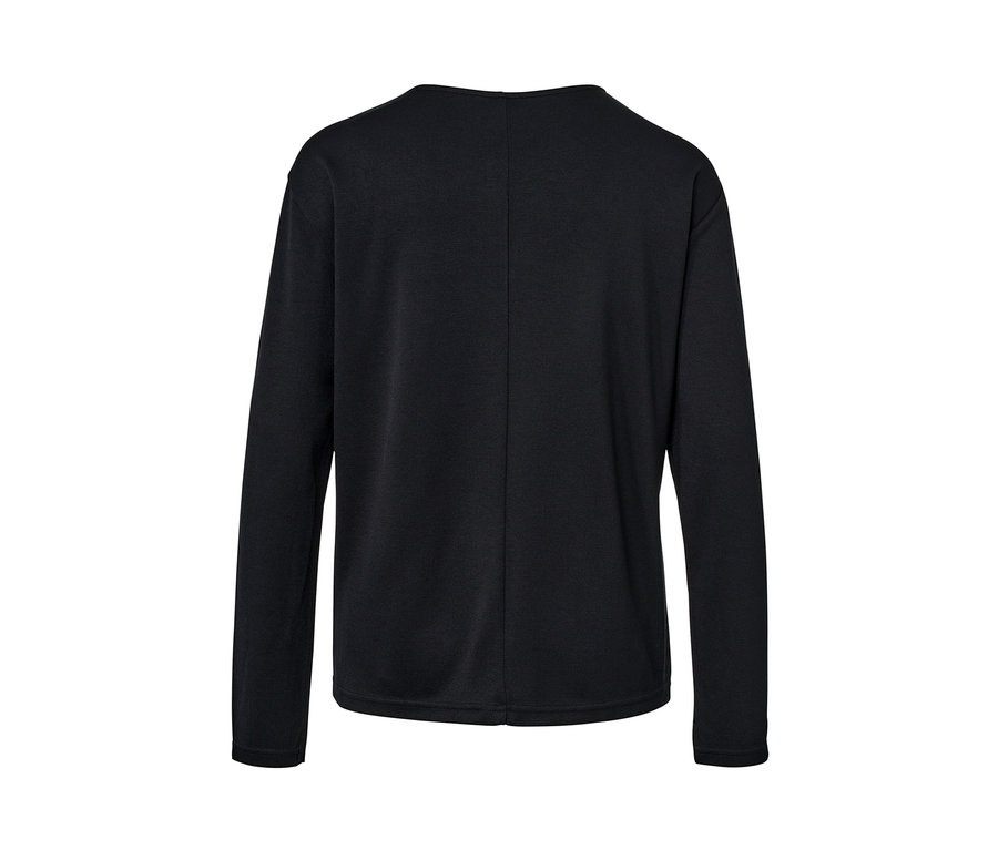 Schwarzes Blusenshirt mit langen Ärmeln, von hinten gezeigt.