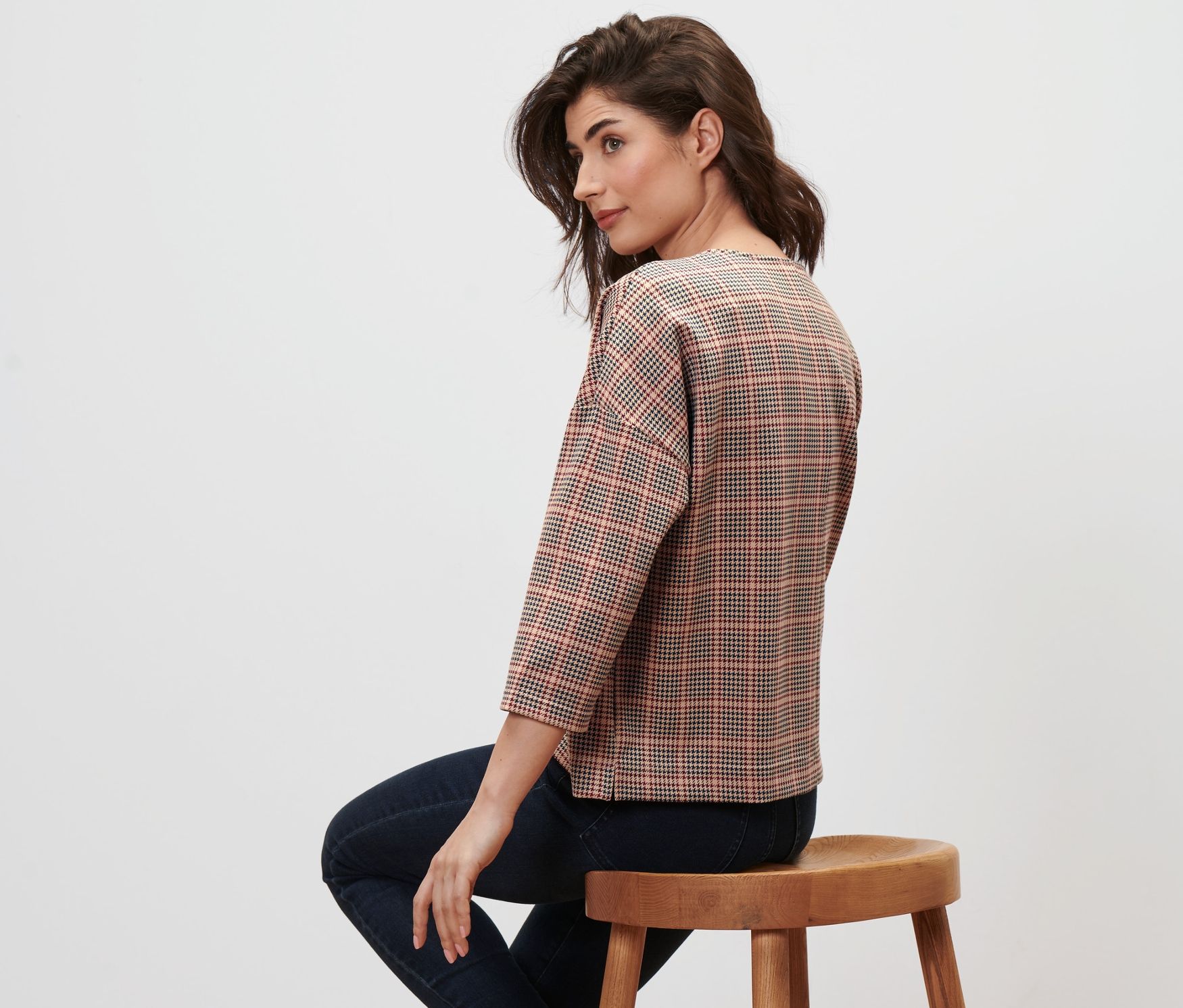 Thumbnail - Tchibo - Sweatshirt mit 3/4-Arm - Damen - Gr. XL - dunkelblau/kariert