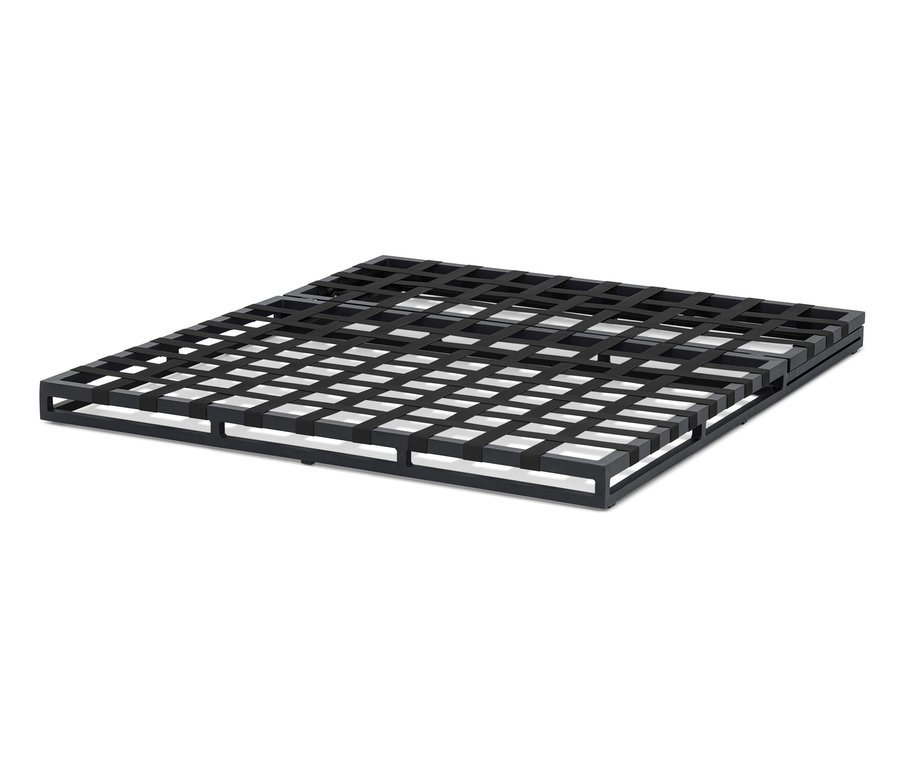 Schwarzer Rahmen mit Gurtband für Premium-Doppelliege mit verstellbarem Kopfteil und Sunbrella®-Stoff.