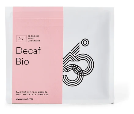 Eine Packung 55 Degrees – Decaf Omni Roast Bio, entkoffeiniert – 250 g Ganze Bohne.