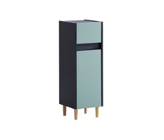 Korpus und Traverse nachtblau<br>Front taubenblau<br>Füße Esche naturfarben