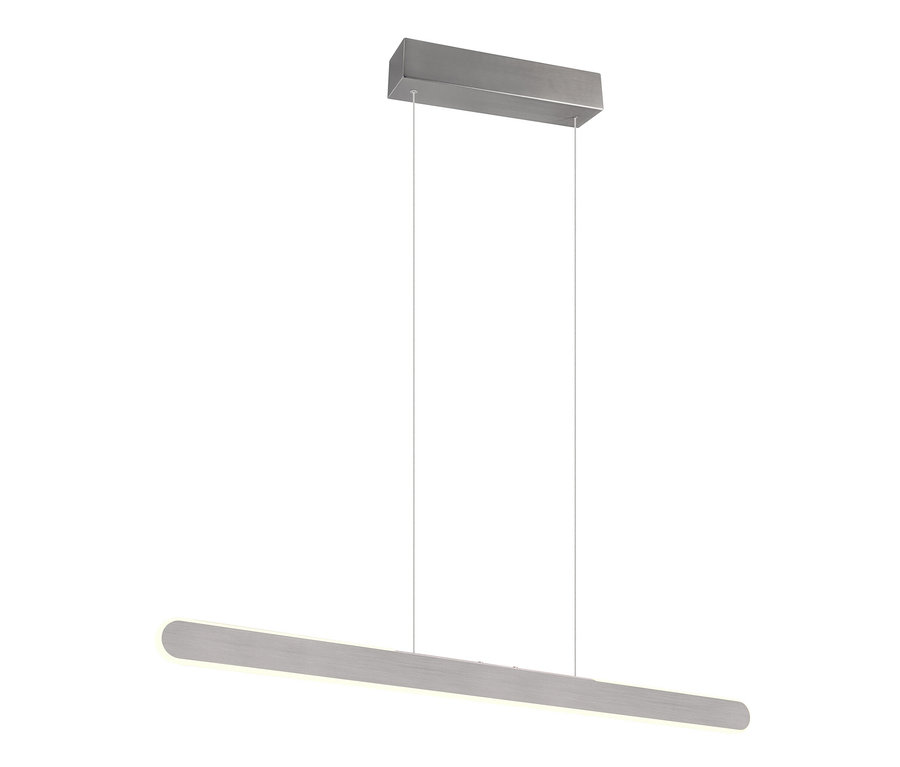 Eine silberfarbene Trio LED-Pendelleuchte Helios vor einem weißen Hintergrund.