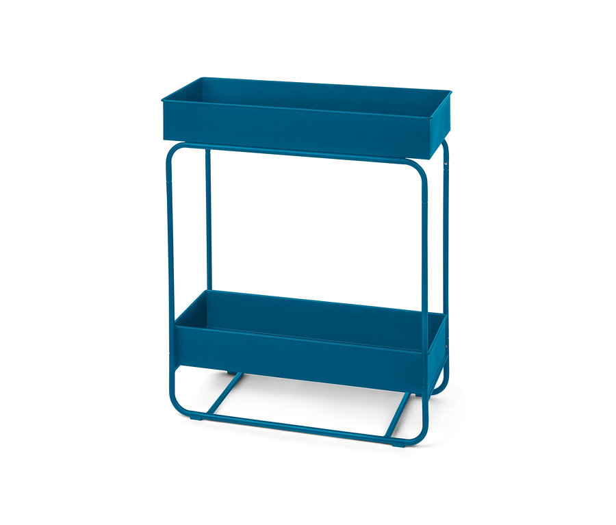 Blaue Plant-Box mit zwei Ebenen auf weißem Hintergrund.