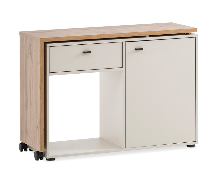 Abbildung eines 2-in-1-Drehtischschranks in Creme/Eiche.