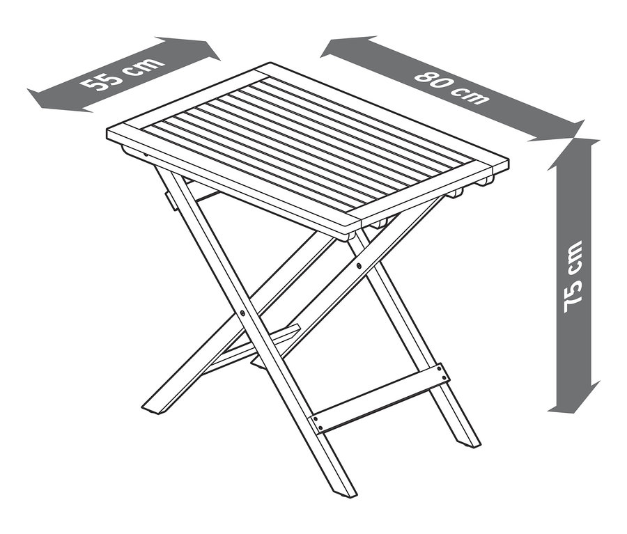 Illustration eines Klapptischs »Lenja« mit den Maßen 55 cm x 80 cm und einer Höhe von 75 cm.