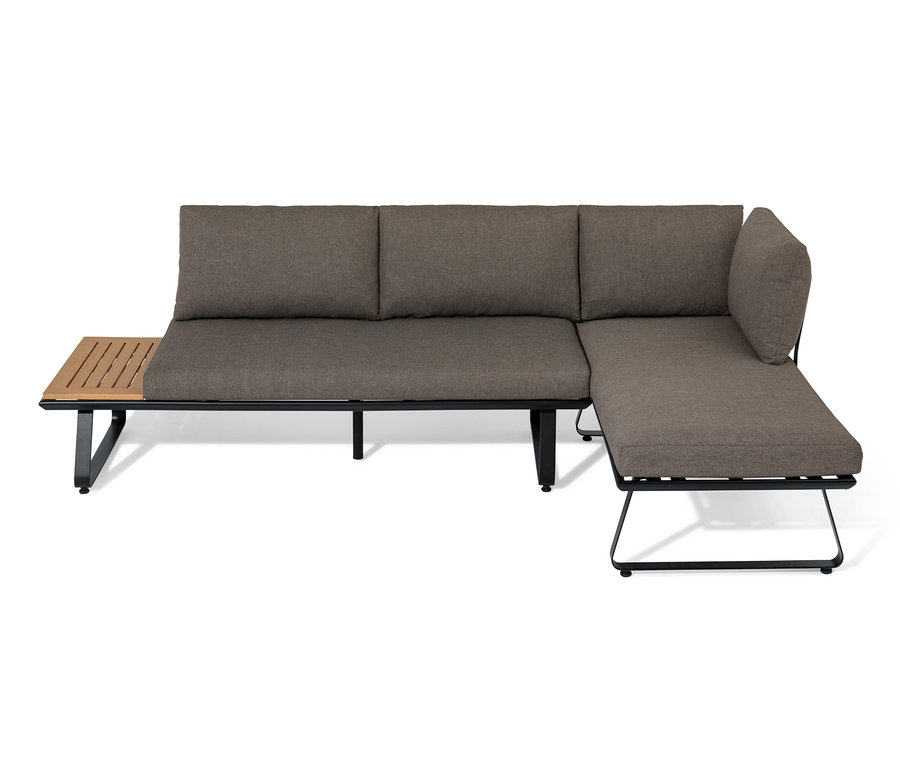 Eine braune Lounge-Ecke mit modernem Kufengestell.