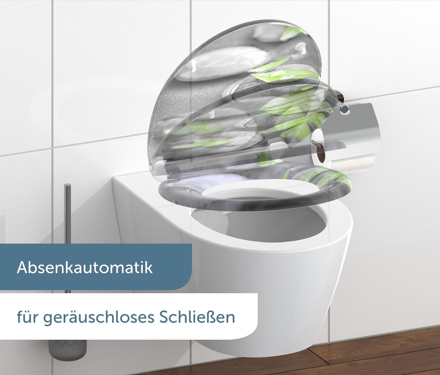 WC-Becken mit Duroplast WC-Sitz Stone mit Stein- und Blattmuster.