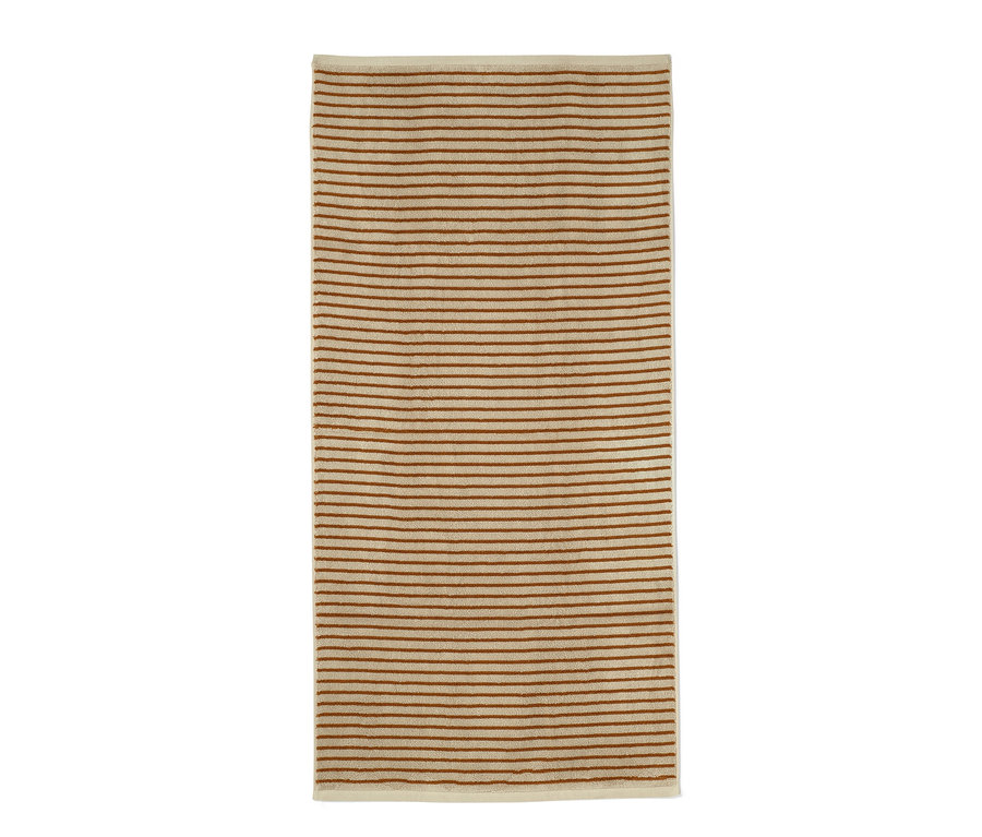 Gestreiftes Badetuch in Beige und Braun.
