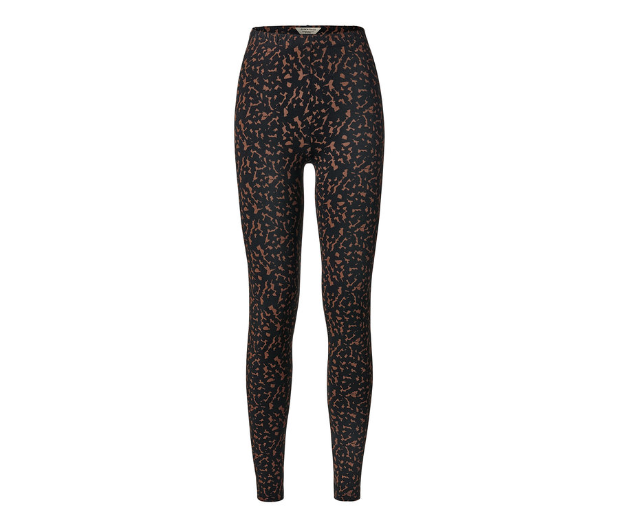Schwarze Leggings mit braunem Muster.