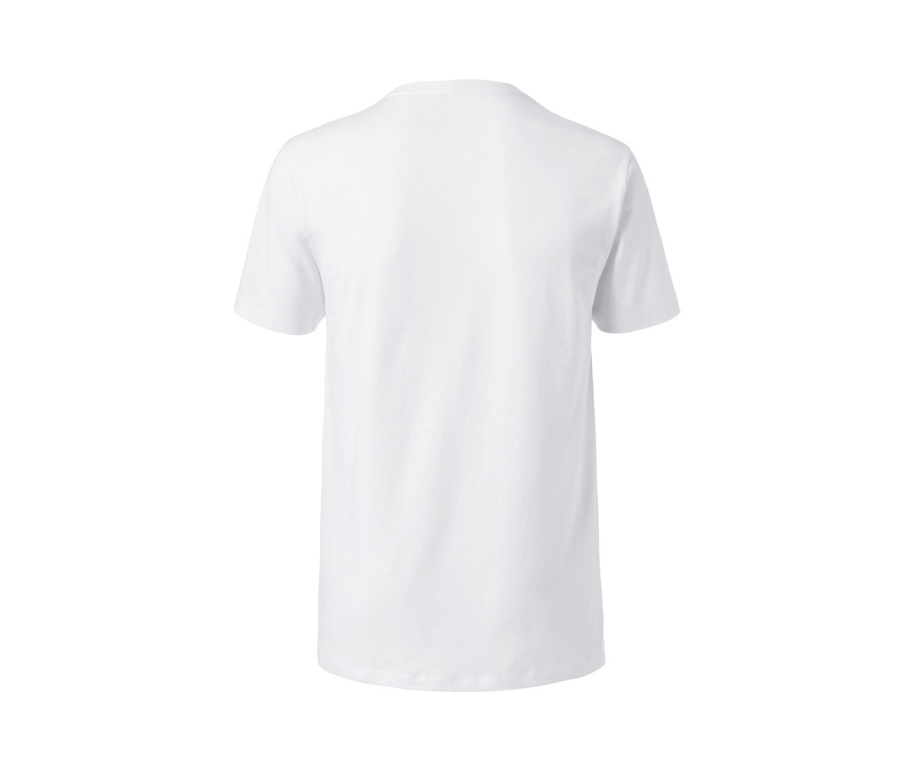 Rückansicht von 2 T-Shirts mit Rundhals-Ausschnitt, weiß.