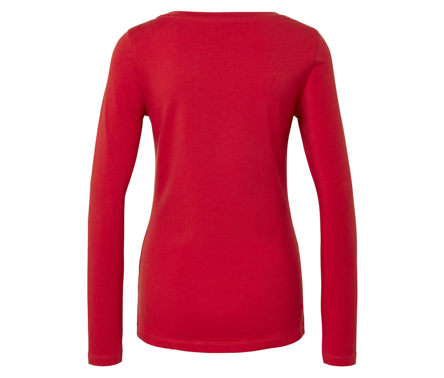 Rückansicht eines roten Langarm-T-Shirts.