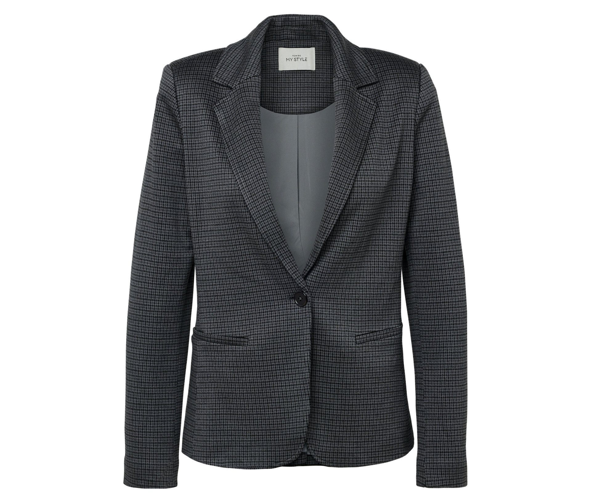 Karierter Jerseyblazer - Damen - Gr. 44 - schwarz/kariert - schwarz