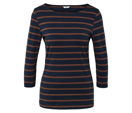Gestreiftes Langarmshirt in Dunkelblau und Braun.