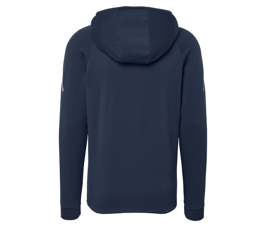 Dunkelblauer Hoodie von hinten.