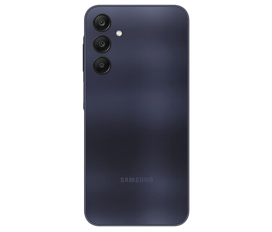 Blau-schwarzes Samsung Galaxy A25 5G 128GB Smartphone mit drei Rückkameras.