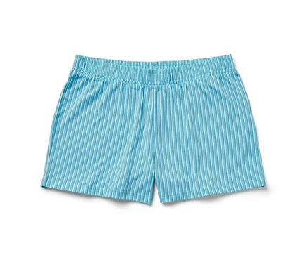Gestreifte, blaue Shorts.