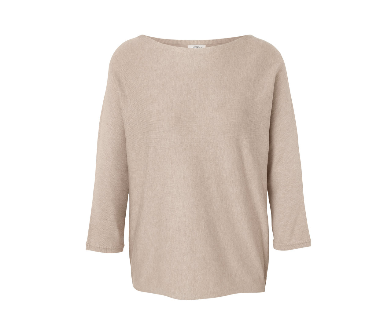 Beige melierter Feinstrickpullover.