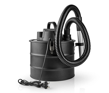 Schwarzer Aschesauger mit Schlauch und Kabel.
