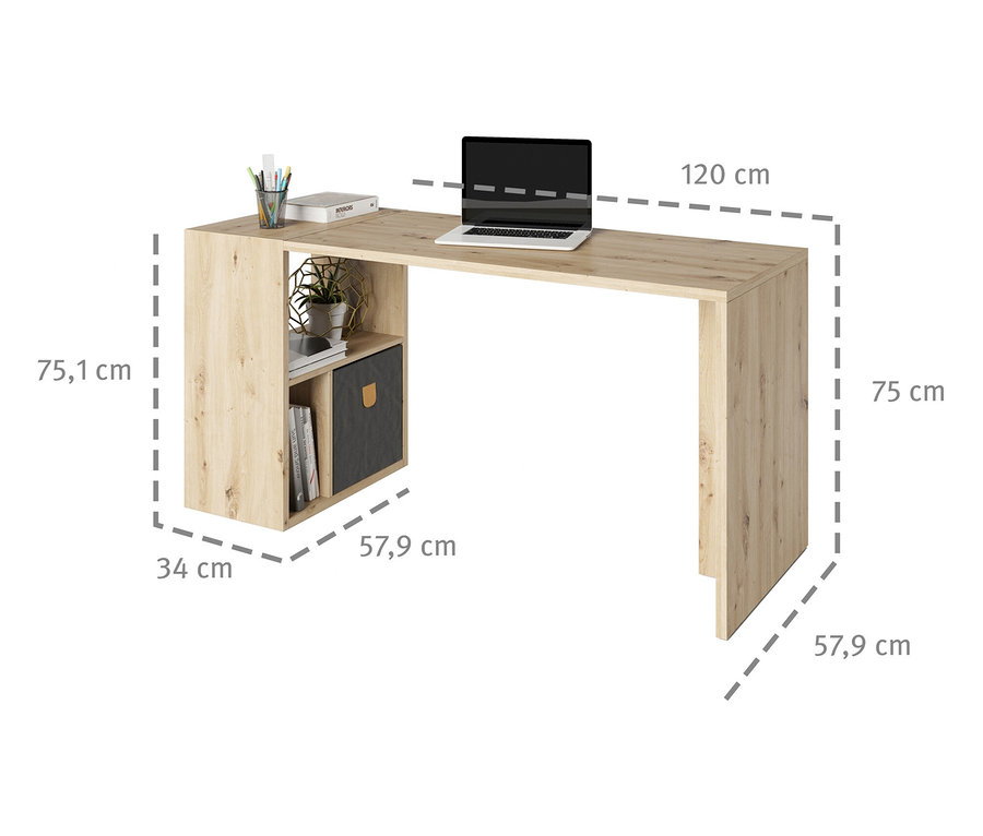 Das Roba Set »Fortuna« Artisan-Eiche, bestehend aus Beistelltisch und Schreibtisch, ist abgebildet. Auf dem Schreibtisch steht ein Laptop.