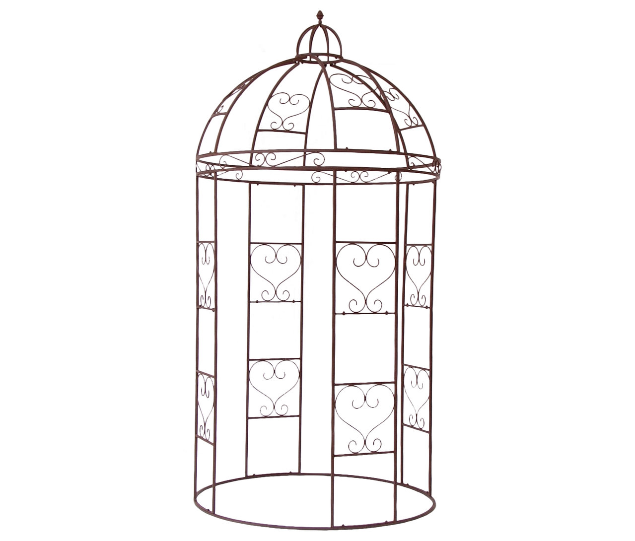 Metallpavillon mit Herzdesign und gewölbtem Dach, braun.