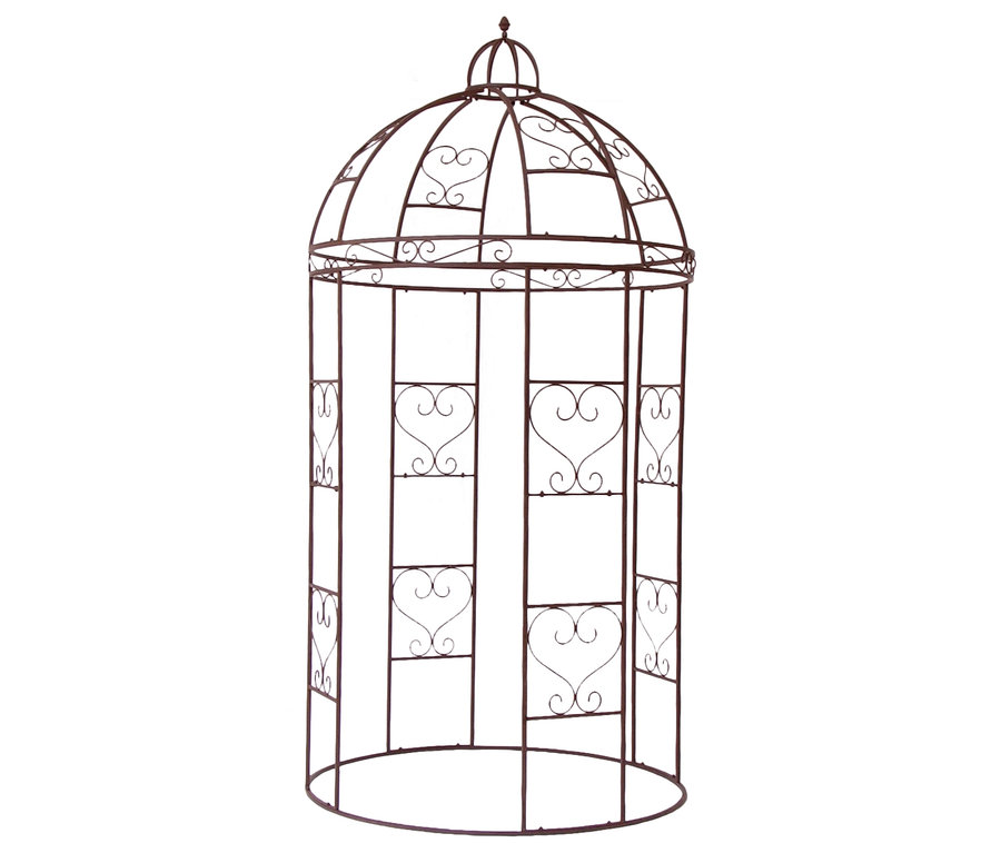 Metallpavillon mit Herzdesign und gewölbtem Dach, braun.